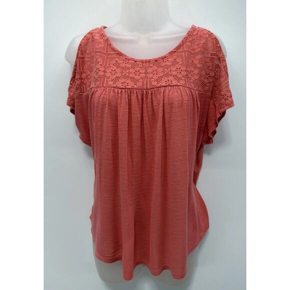 Lucky Brand Top Women's Sz M Orange Cold Shoulder Emboridered Lightweight #1738 - Picture 1 of 6